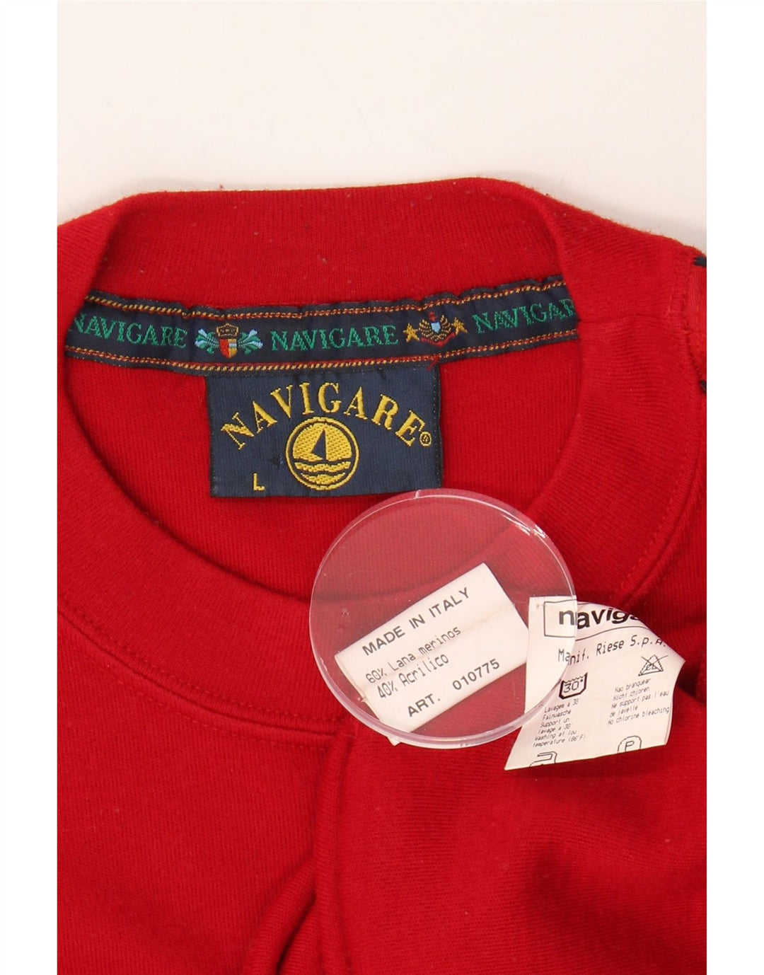 NAVIGARE Mens Crew Neck Jumper Sweater Large Red Wool Vintage Navigare and Second-Hand Navigare from Messina Hembry 