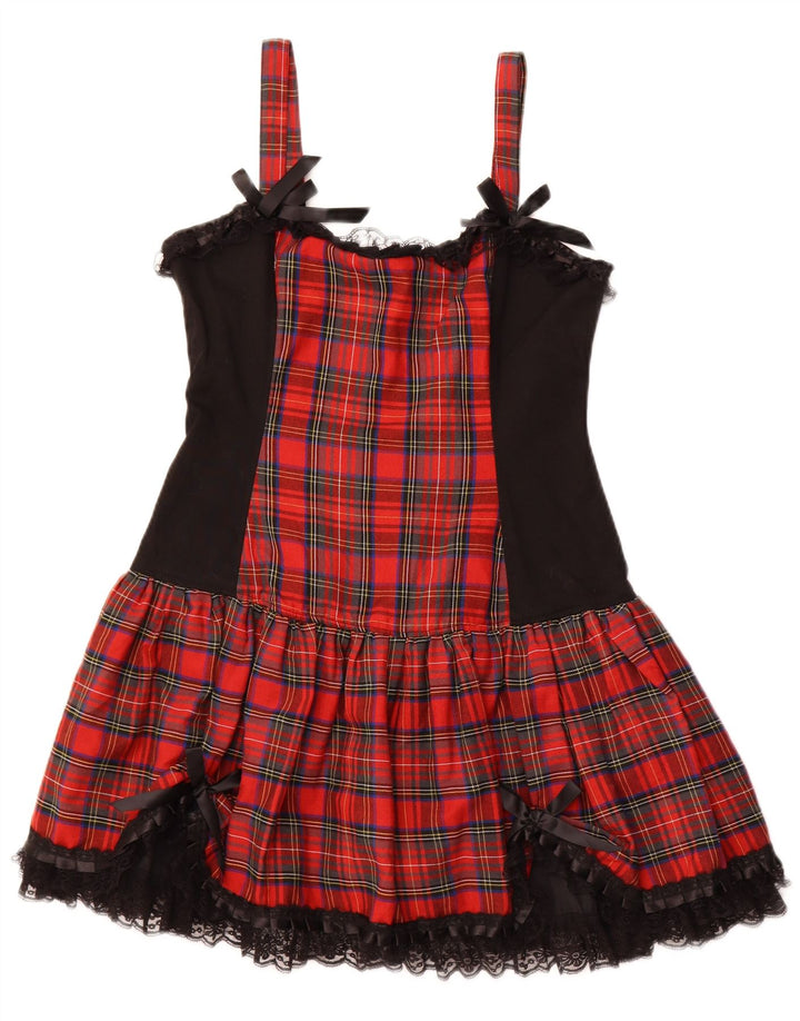 VINTAGE ženska haljina A-kroja bez rukava UK 16 Veliki crveni karirani pamuk