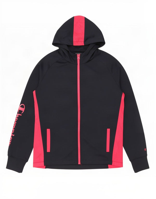Champion Womens Zip Hoodie Sweater UK 14 Large Navy Blue Colourblock