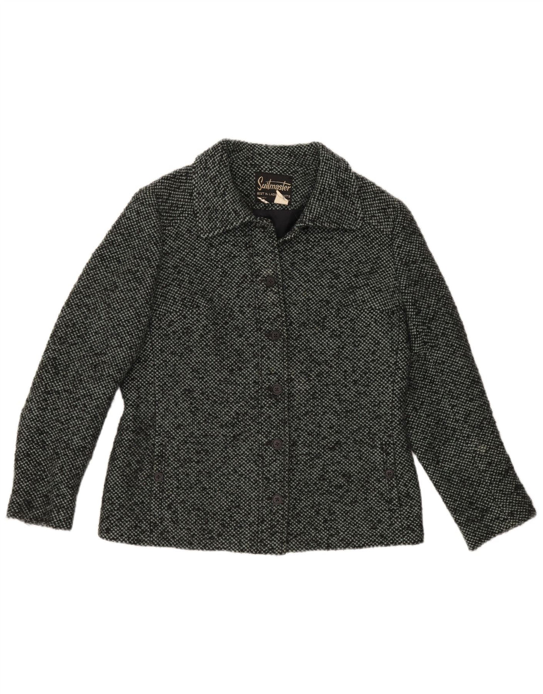 VINTAGE Ženska jakna sa 6 gumba UK 16 Velika siva flekasta vuna