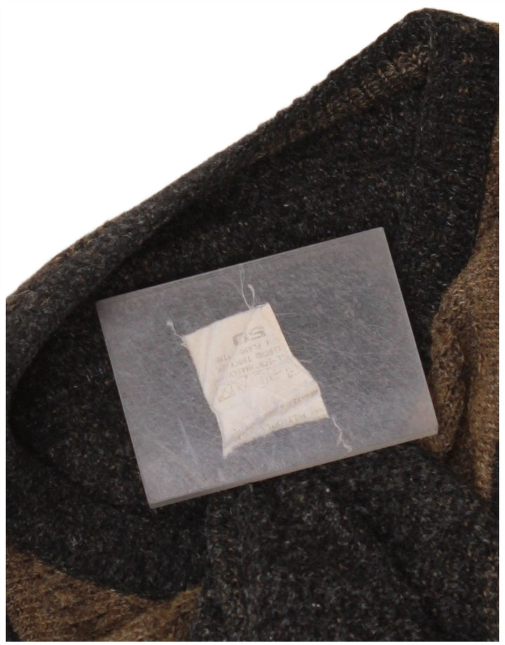 VINTAGE muški džemper s okruglim izrezom IT 50 Veliki smeđi geometrijski vuneni