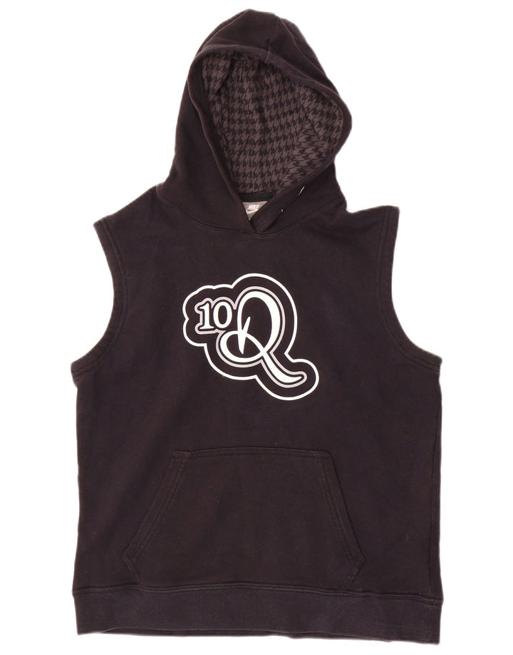 NIKE Boys Graphic Sleeveless Hoodie Džemper 10-11 Years Medium Black Pamuk