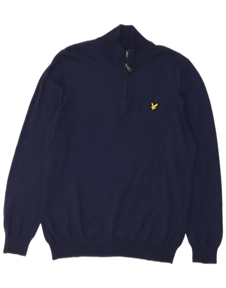 Lyle & Scott muški džemper s izrezom i srednjim tamnoplavim pamukom