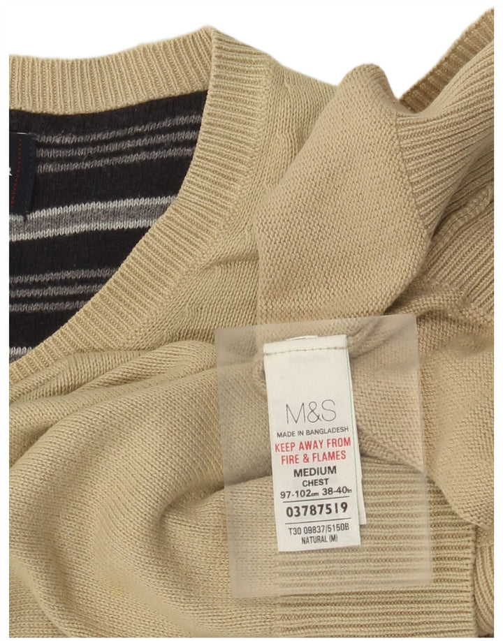 Marks & Spencer muški plavi Harbor džemper s V-izrezom Srednje bež pamuk