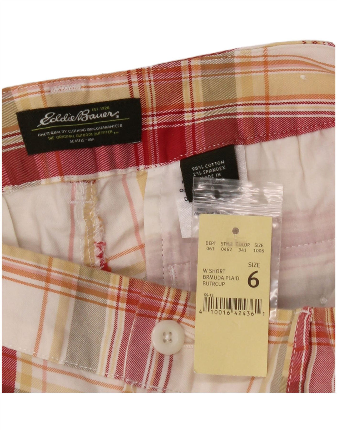 EDDIE BAUER Ženske chino kratke hlače US 6 Medium W30, crveni karirani pamuk