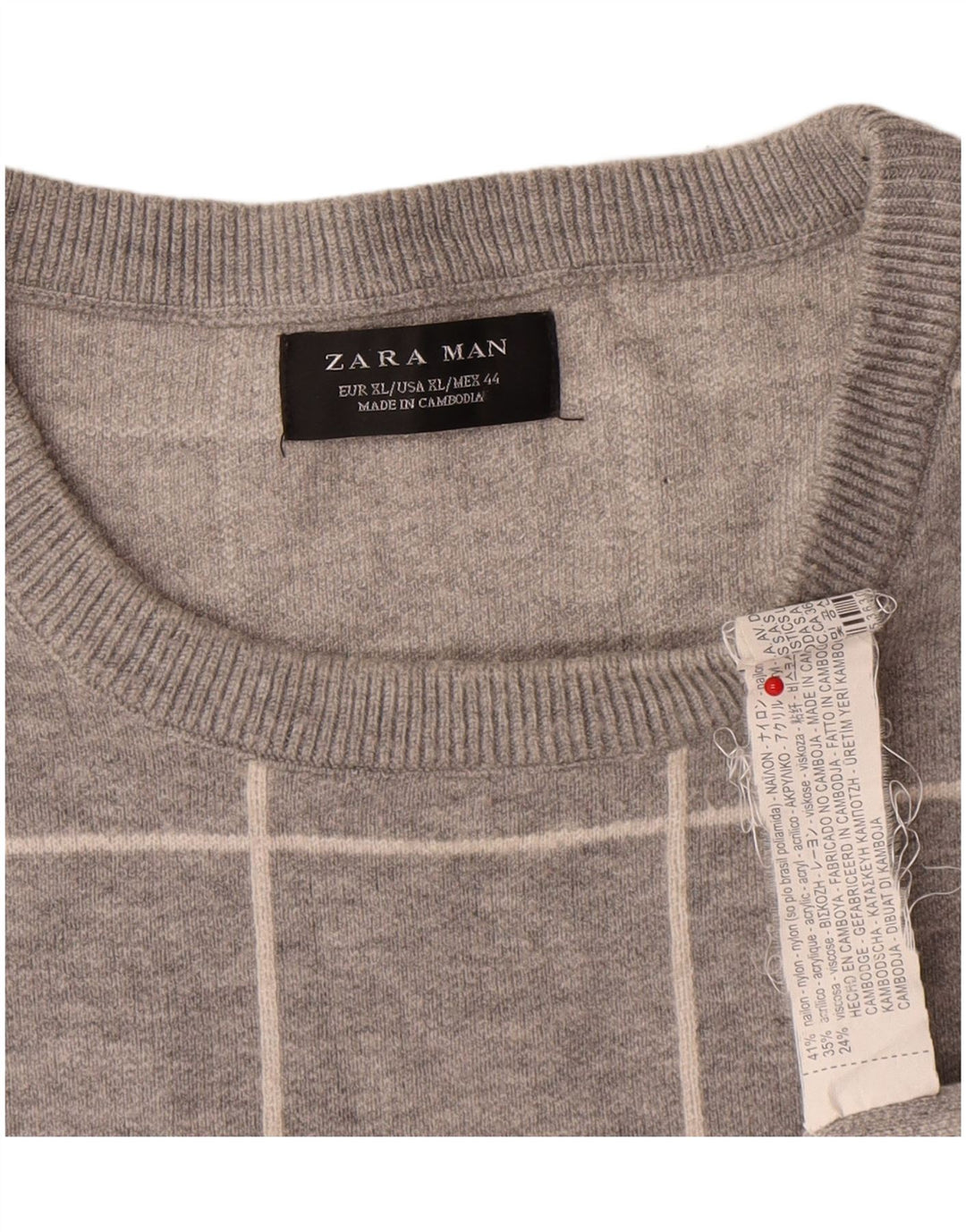 Zara muški pulover s okruglim izrezom XL sivi karirani najlon