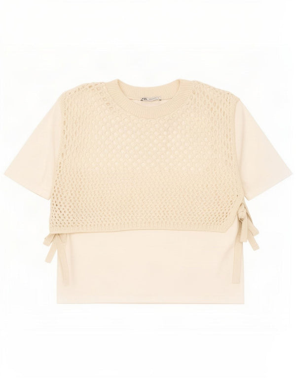 Zara ženska heklana bluza Top UK 10 Small Beige