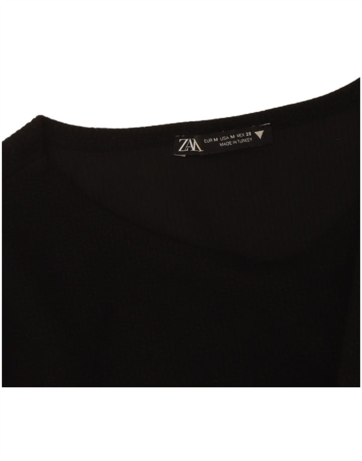 ZARA Womens Crop Top Long Sleeve UK 12 Medium Black