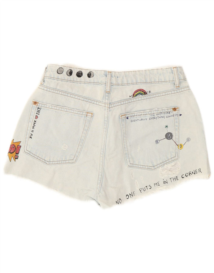 Pull & Bear Ženske kratke traper hlače s grafičkim motivima EU 36 XS W26 Plave