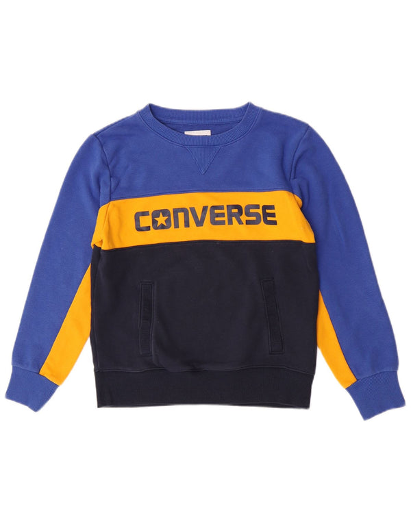 Converse Boys Graphic Sweatshirt Džemper 10-11 Years Medium Blue Colourblock