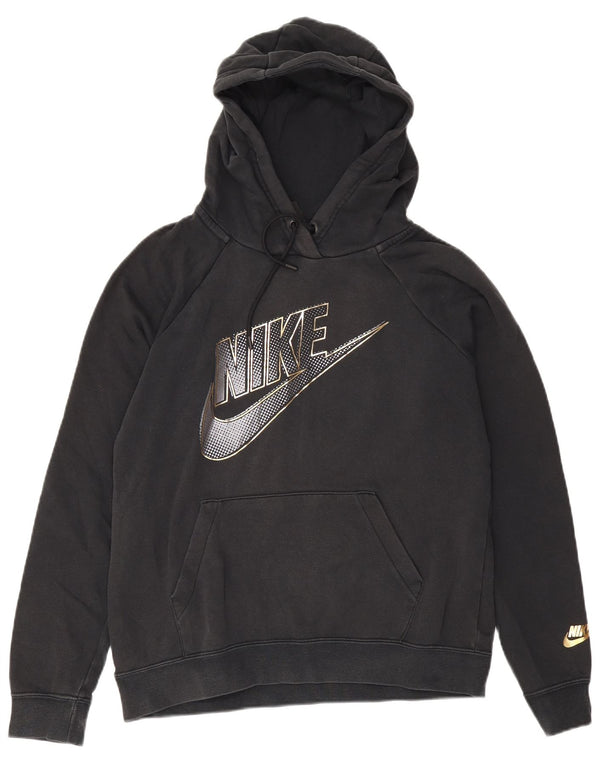 Nike Ženska velika majica s kapuljačom s grafičkim motivima UK 10 Mali crni pamuk