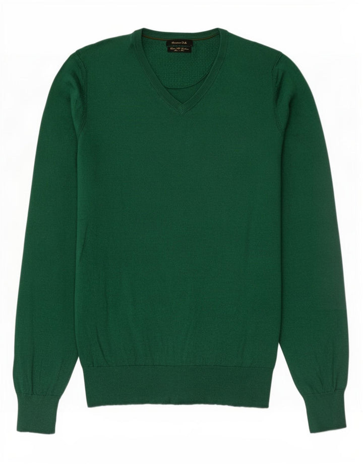 Massimo Dutti muški pulover s V-izrezom, mali zeleni pamuk