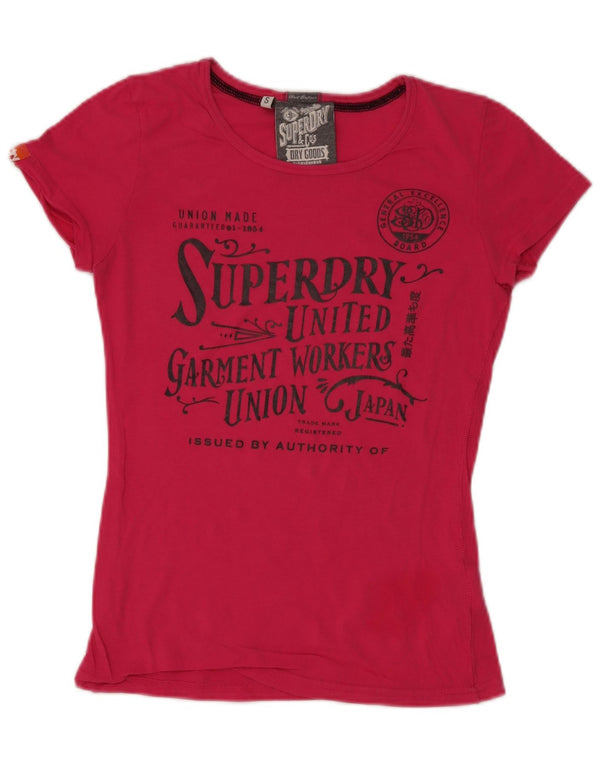 Superdry ženska majica kratkih rukava s grafičkim motivima UK 10 Small Pink Cotton