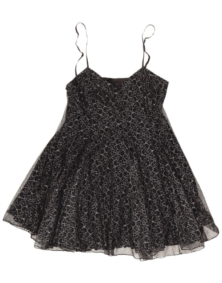 Vintage Womens Tutu Dress UK 8 Small Black Floral Polyester