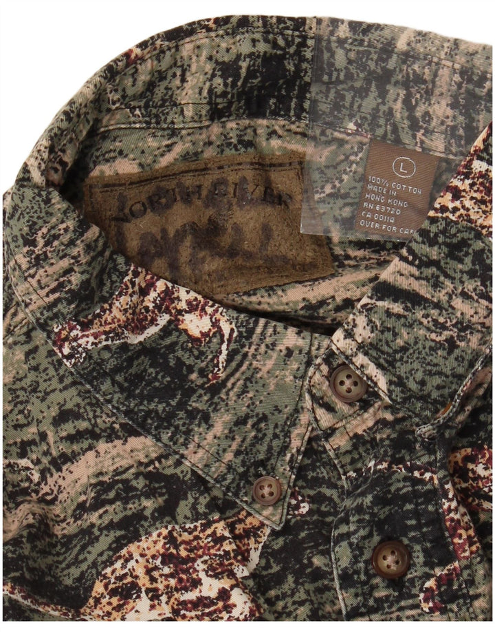 VINTAGE muška flanelska košulja s velikim zelenim životinjskim printom, pamuk
