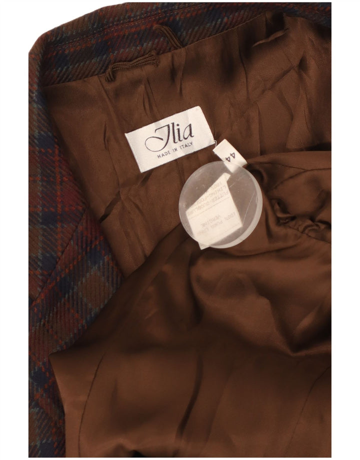 VINTAGE ženski sako sa 2 gumba IT 44 Srednje smeđa karirana djevičanska vuna