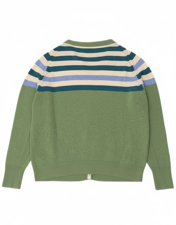 Bijeli ženski kardigan pulover UK 20 2XL pamuk na zelene pruge