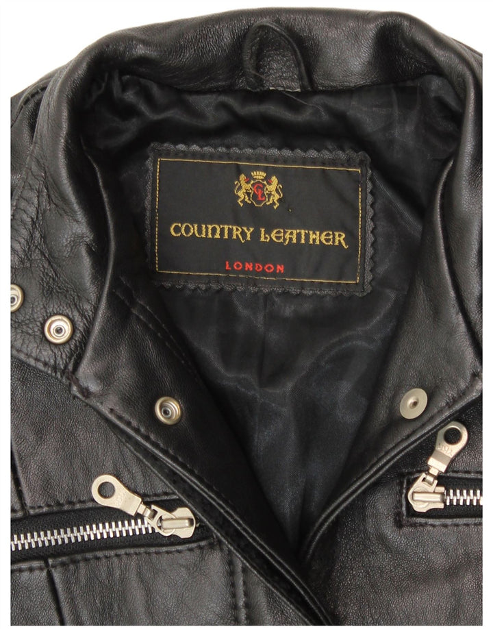 VINTAGE ženski kožni kaput UK 8 Mali crni kožni