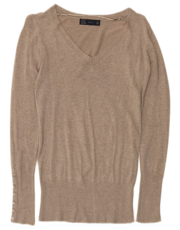Zara ženski džemper s V-izrezom UK 10 Small Grey Flected Rayon