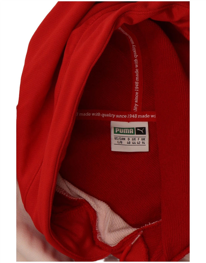 PUMA Womens Oversized Hoodie Jumper UK 14 Medium Red Colourblock Polyester