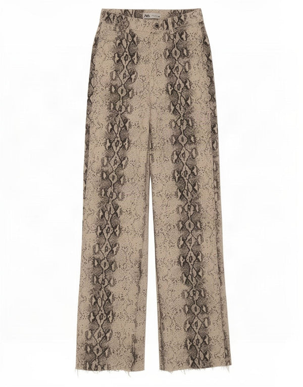 Zara ženske široke traperice visokog struka EU 34 2XS W24 L34 Bež životinjski print