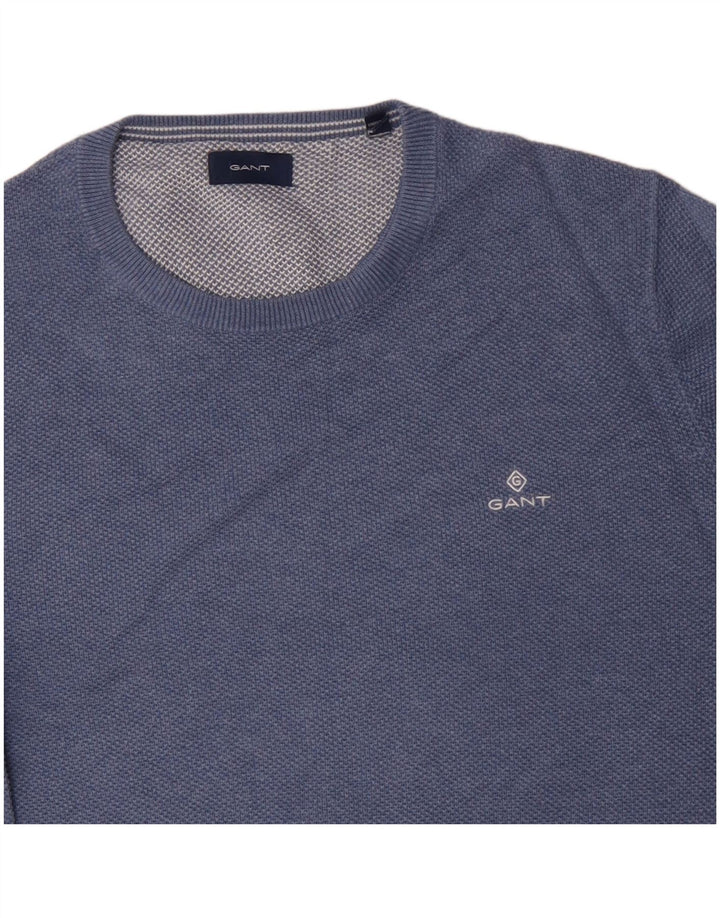 GANT Muški džemper s okruglim izrezom Srednje plavi pamuk