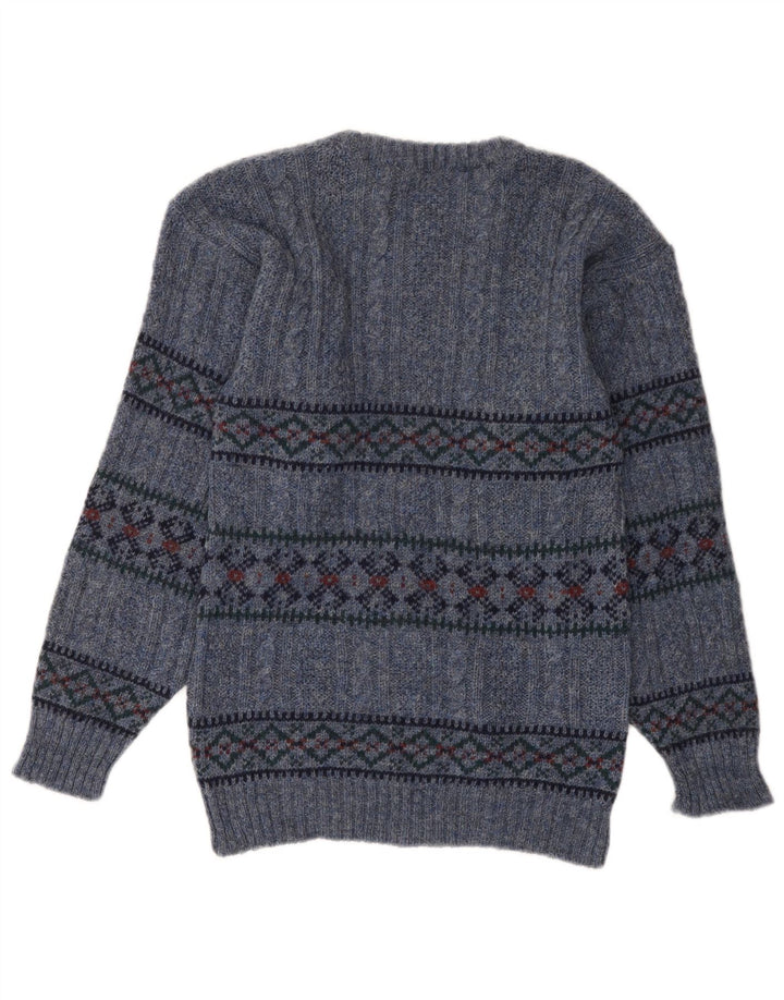 VINTAGE ženski džemper s okruglim izrezom UK 10 Small Blue Fair Isle