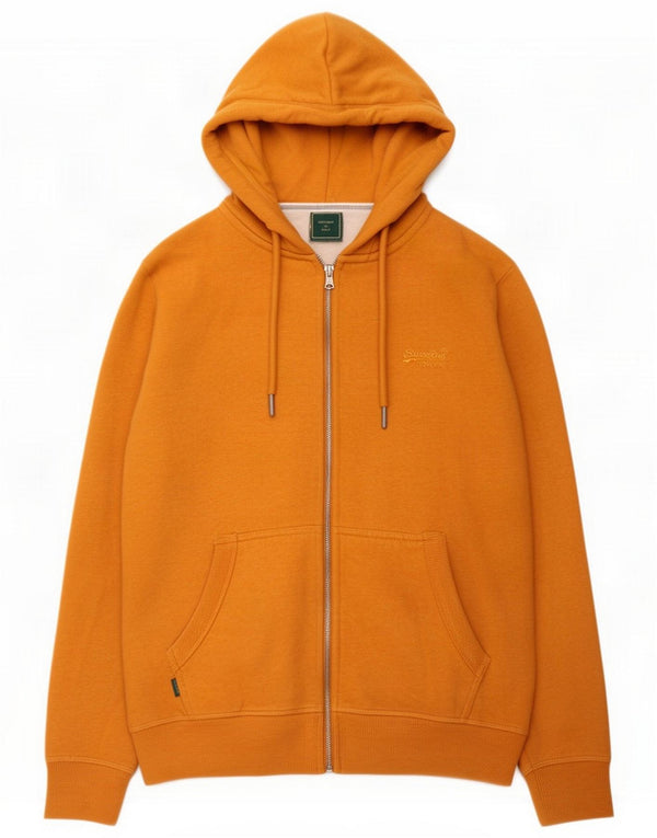 Superdry Mens Zip Hoodie Sweater Large Orange Cotton