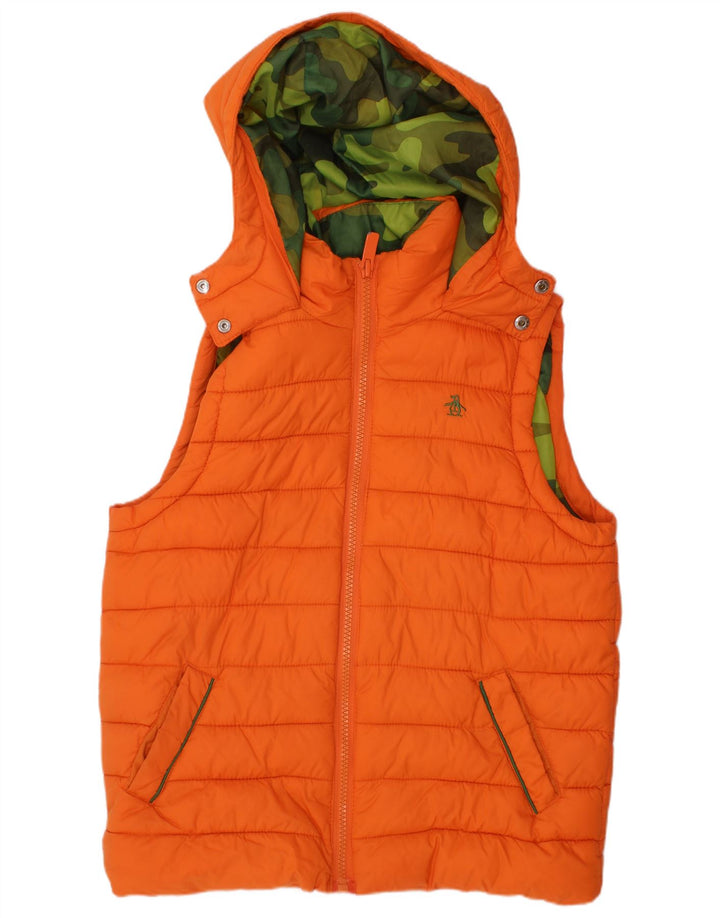 PENGUIN Boys Hooded Padded Gilet 8-9 Years Orange Polyester