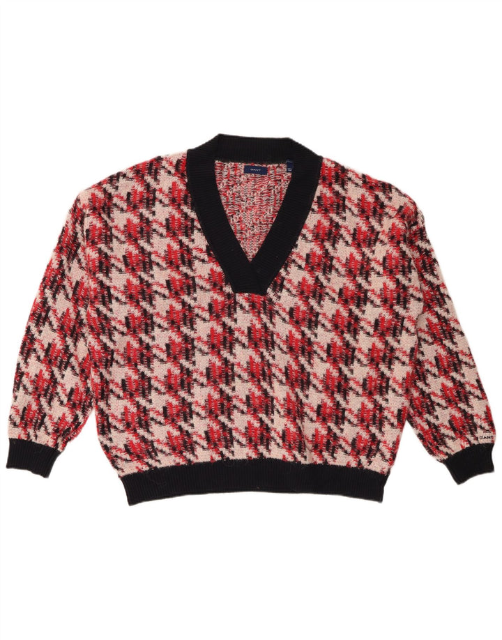 GANT Ženski veliki džemper s V-izrezom UK 16, velika crvena houndstooth