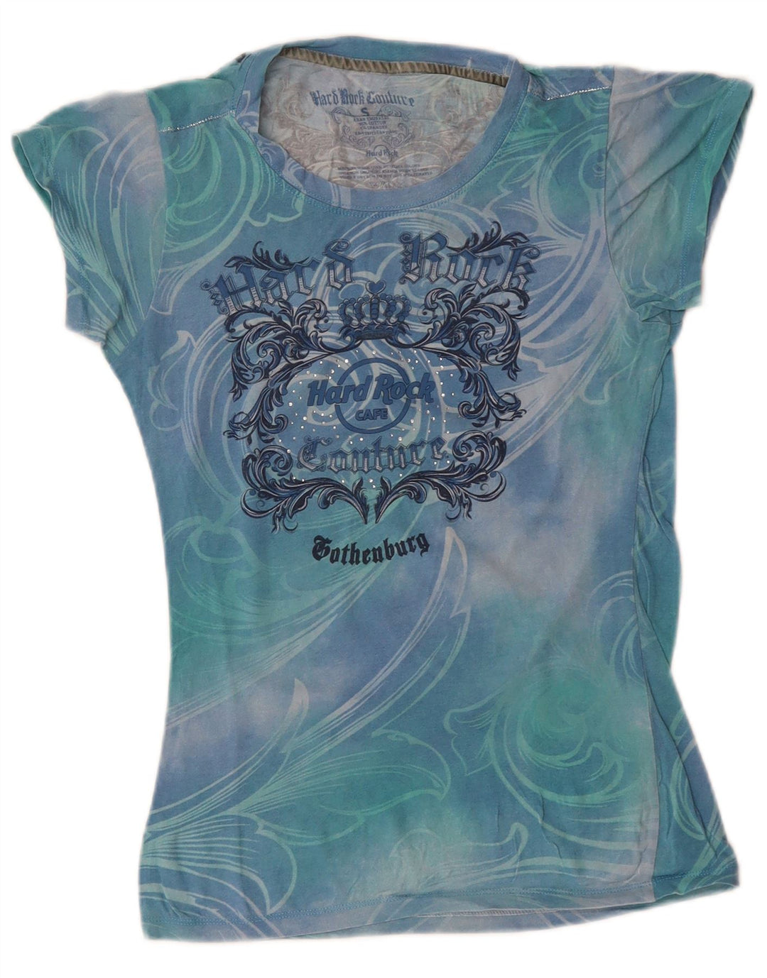 HARD ROCK CAFE Ženska modna grafička majica kratkih rukava UK 8 Small Blue Tie Dye