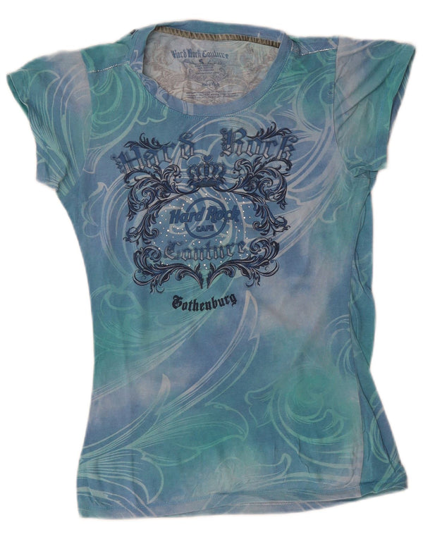 HARD ROCK CAFE Ženska modna grafička majica kratkih rukava UK 8 Small Blue Tie Dye