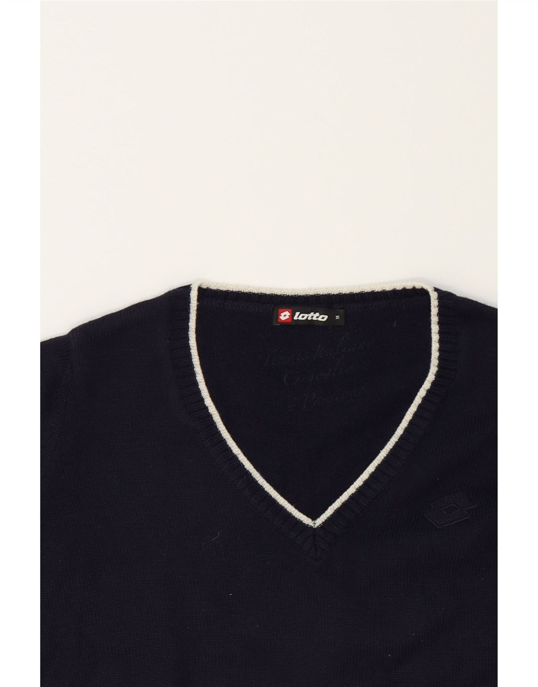 LOTTO Womens V-Neck Jumper Sweater UK 14 Medium Navy Blue Wool Vintage Lotto and Second-Hand Lotto from Messina Hembry 
