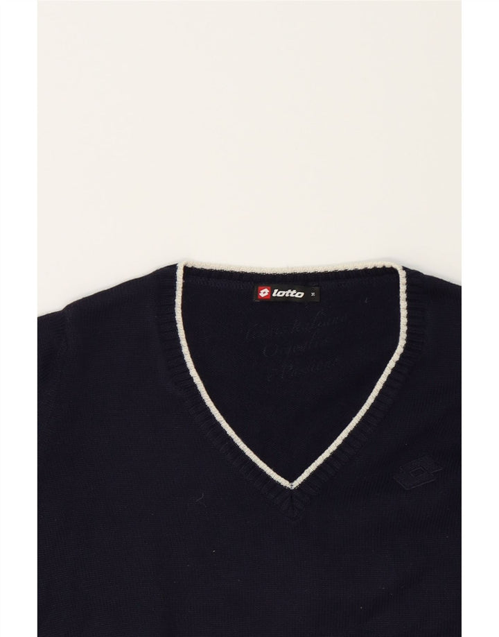 LOTTO Womens V-Neck Jumper Sweater UK 14 Medium Navy Blue Wool Vintage Lotto and Second-Hand Lotto from Messina Hembry 