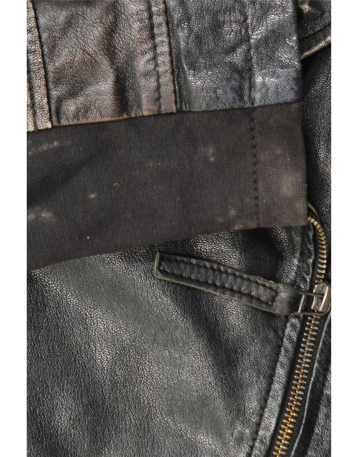 Vintage ženska crna kožna biciklistička jakna IT 40 mala crna koža