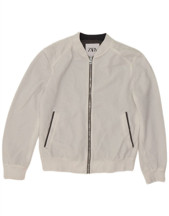 ZARA Mens Bomber Jacket UK 40 Large White Polyester