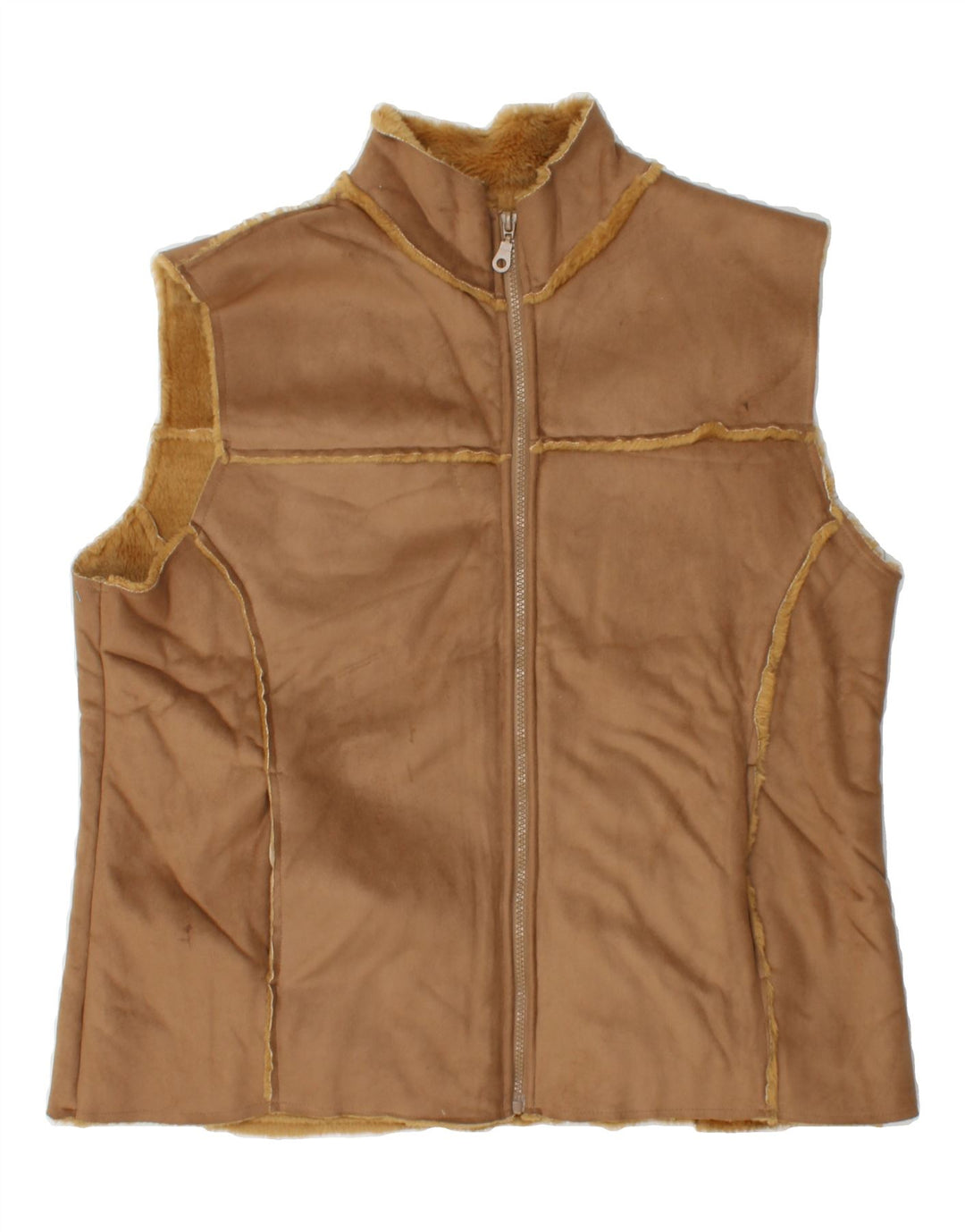D.E.C.K. BY DECOLLAGE Womens Sherpa Gilet UK 16 Large Brown Polyester Vintage D.e.c.k. By Decollage and Second-Hand D.e.c.k. By Decollage from Messina Hembry 