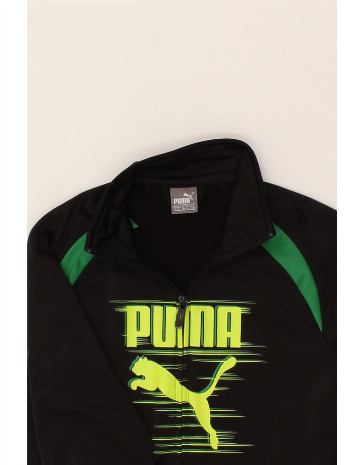 PUMA Boys Graphic Tracksuit Top Jacket 7-8 Years Small Black Polyester Vintage Puma and Second-Hand Puma from Messina Hembry 