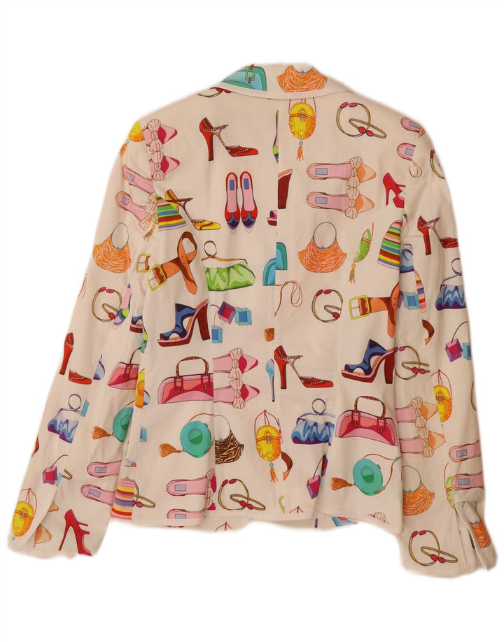 Vintage ženska jakna sako s apstraktnim uzorkom UK 12 Srednje bijeli pamuk