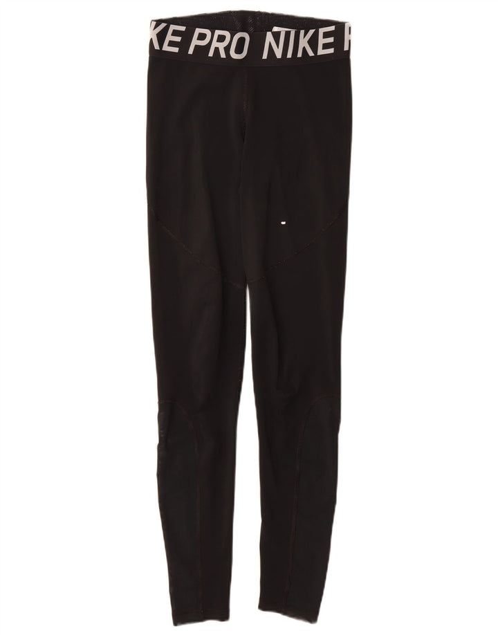 NIKE Womens Dri Fit Graphic Leggings UK 8 Small  Black Polyester