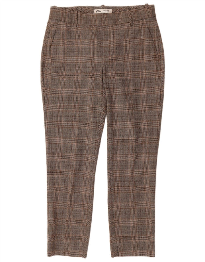 Zara ženske uske chino hlače EU 38 male W28 L27 sivi karirani poliester