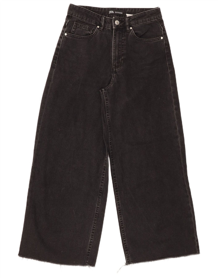 ZARA Ženske kratke traperice visokog struka širokih nogavica W22 L25 crni pamuk