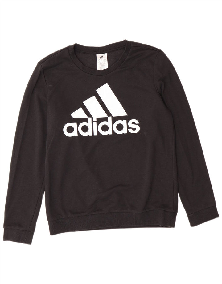 ADIDAS Womens Oversized Graphic Sweatshirt Jumper UK 8/10 Small Black