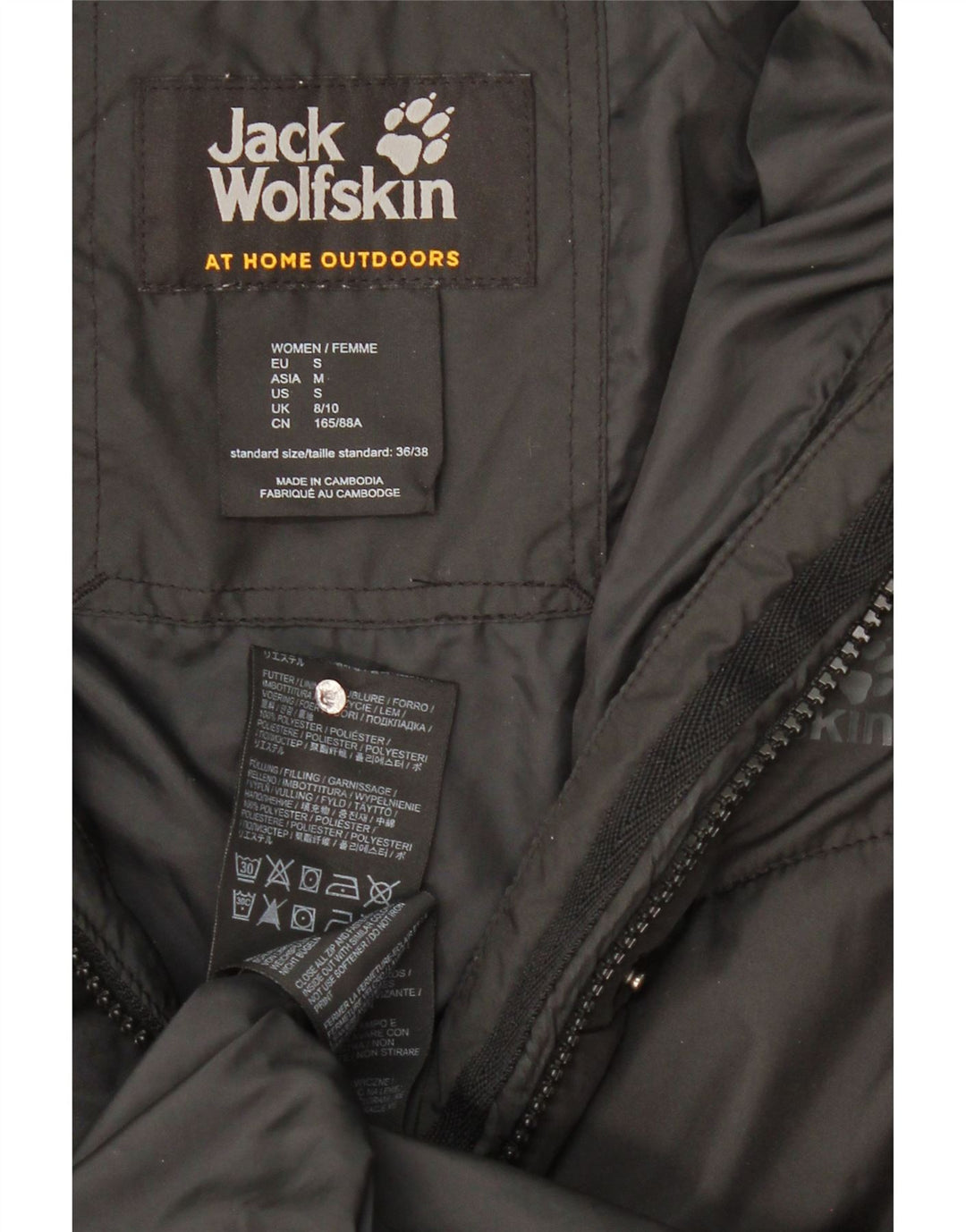 Jack Wolfskin ženski podstavljeni kaput s kapuljačom UK 8/10 mali crni poliester