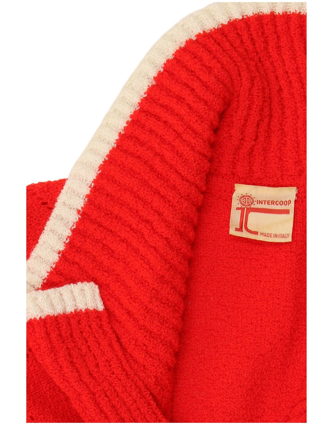 VINTAGE ženski kratki kardigan pulover bez rukava UK 14 srednje crvene pruge