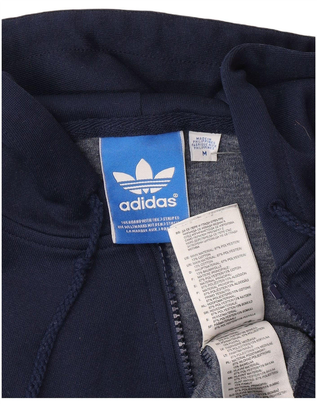 Adidas muški pulover s kapuljačom s patentnim zatvaračem srednje tamnoplave boje od poliestera