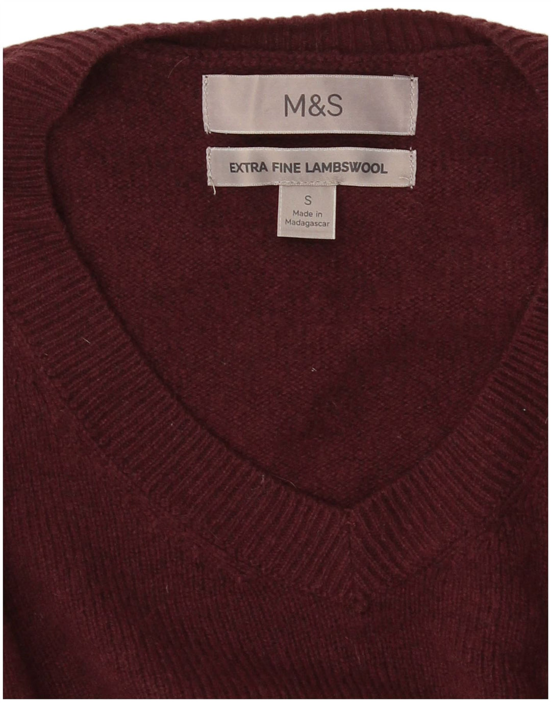 Marks & Spencer muški džemper s V-izrezom Mali bordo janjeća vuna
