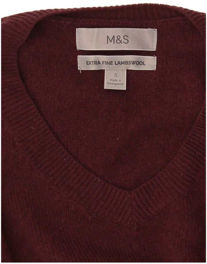 Marks & Spencer muški džemper s V-izrezom Mali bordo janjeća vuna