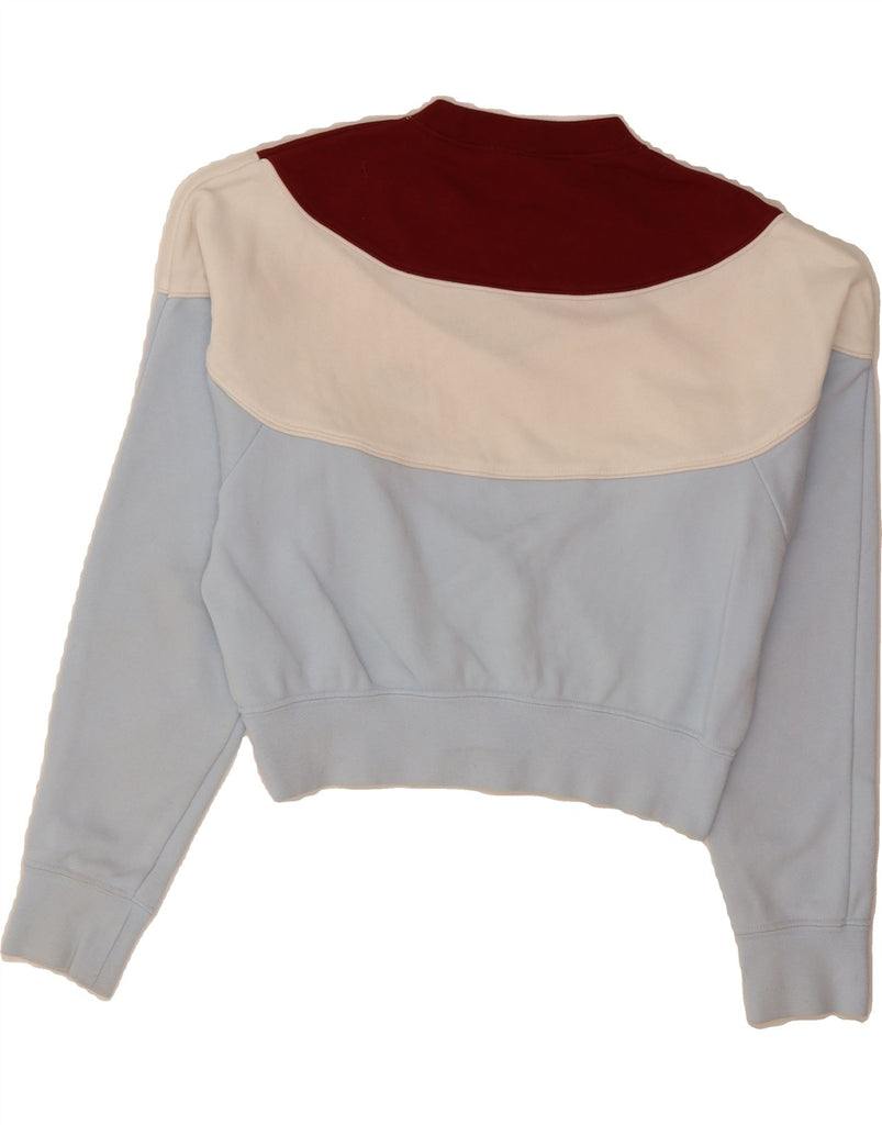 NIKE Womens Oversized Crop Sweatshirt Jumper UK 6 XS Blue Colourblock Vintage Nike and Second-Hand Nike from Messina Hembry 