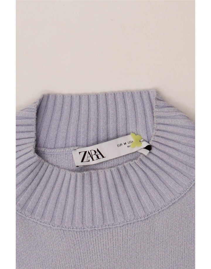 ZARA Womens Crop Turtle Neck Jumper Sweater UK 14 Medium Blue Viscose Vintage Zara and Second-Hand Zara from Messina Hembry 